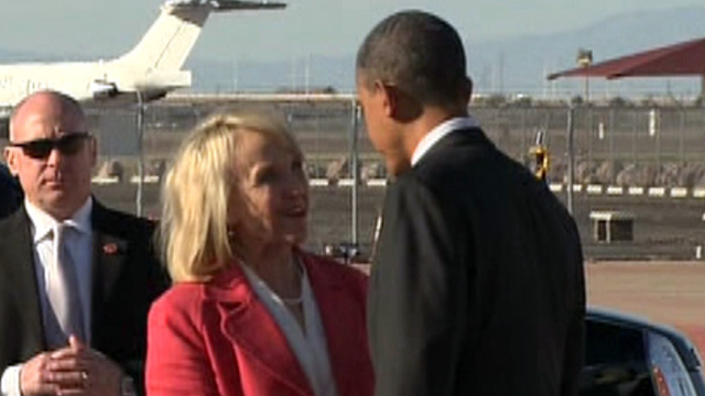 Ariz Governor Janice Brewer greeting President Obama