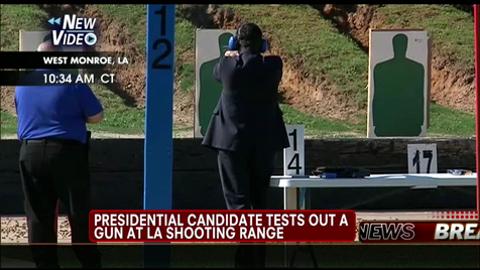 VIDEO: Rick Santorum Takes Aim, Tests Out Gun at Louisiana Shooting Range