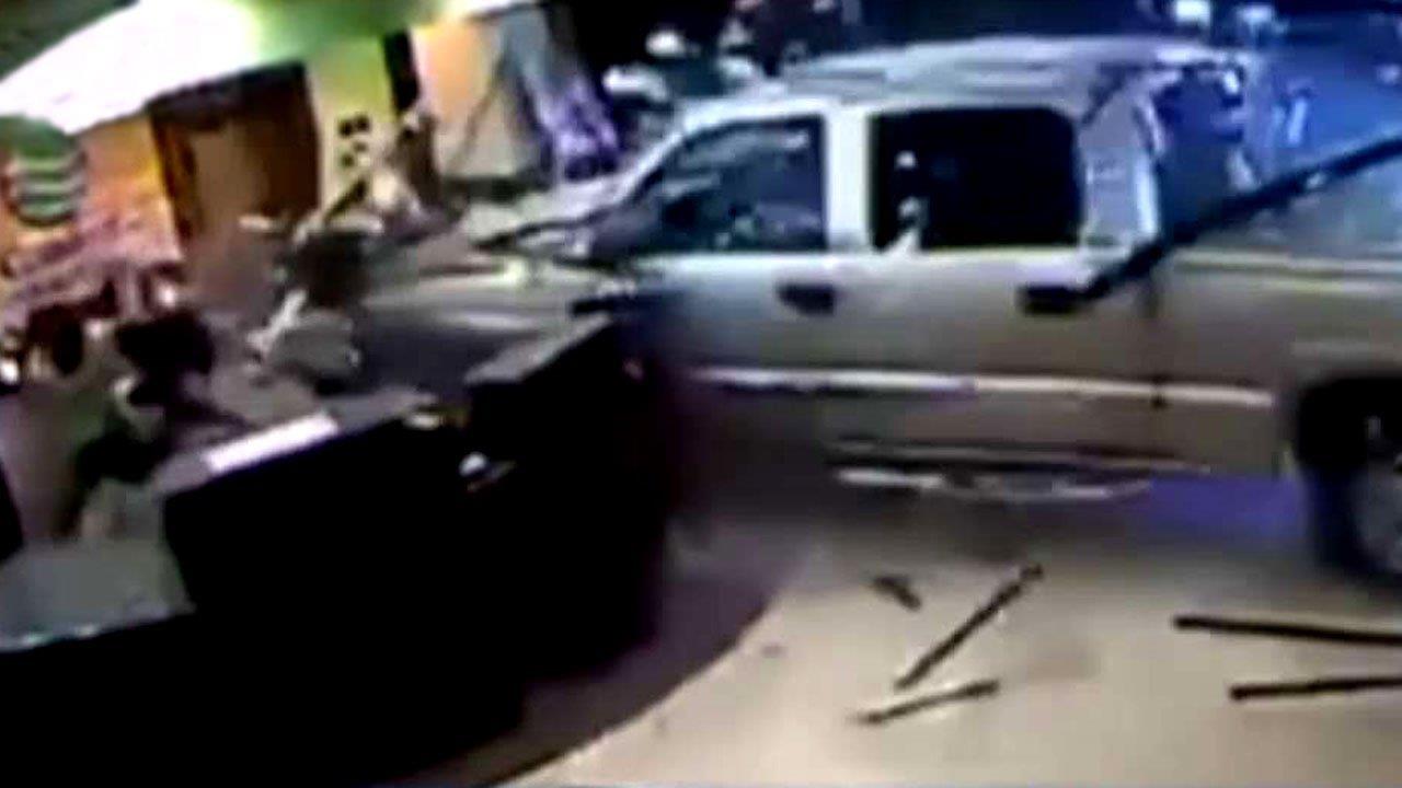 Furious guest rams truck into hotel lobby 