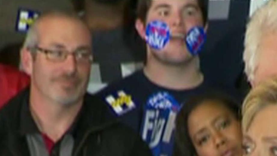 'Sticker kid' steals show during Hillary's Iowa speech
