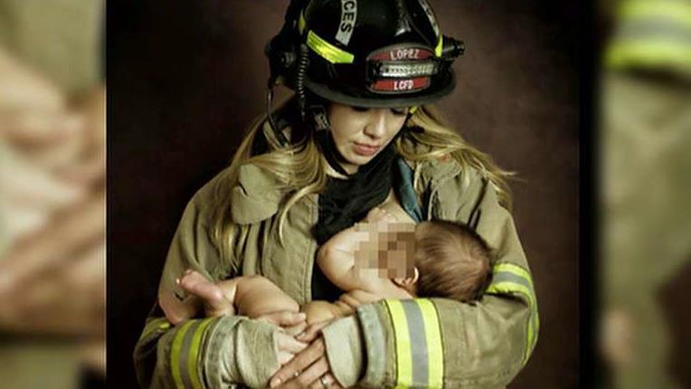 Critics slam mother for breastfeeding in firefighter uniform