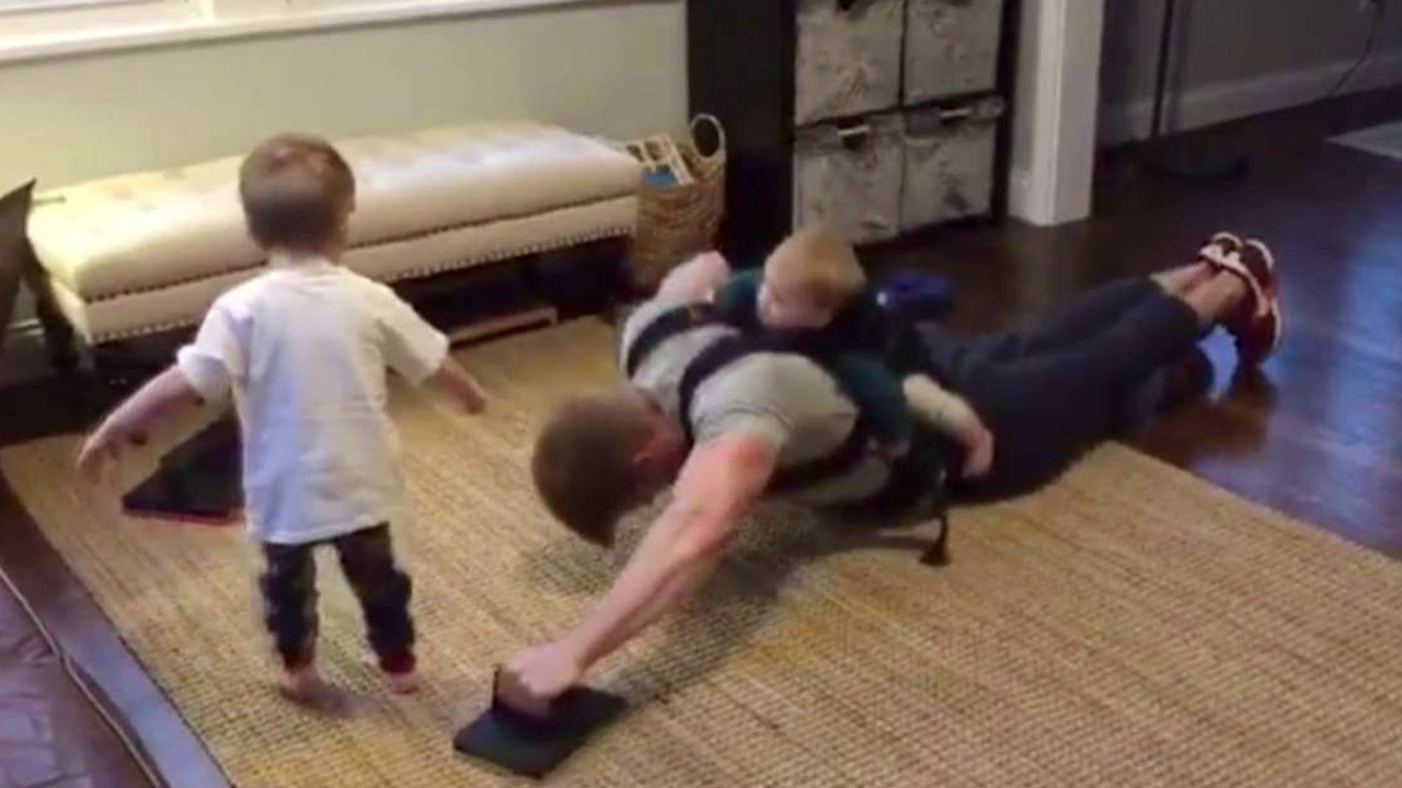 Creative dads use kids to boost their workouts