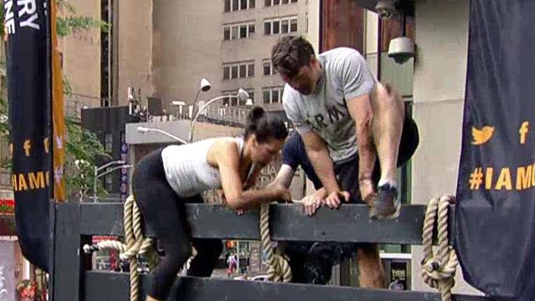 Lea Gabrielle and Pete Hegseth vs. CMC obstacle course