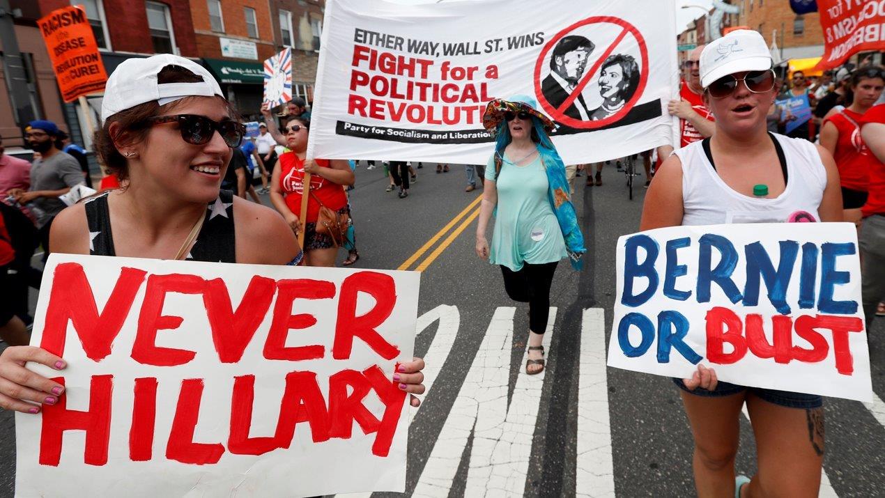 Sanders supporters protest outside DNC
