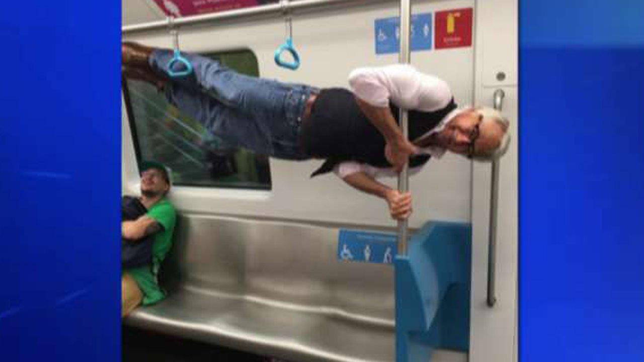 68-year-old shows strength on the subway