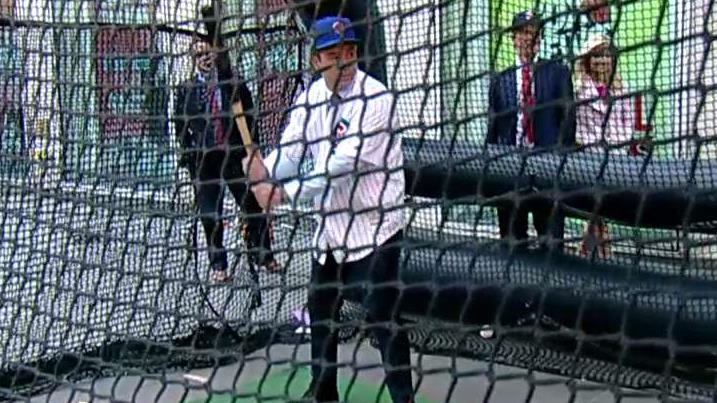 Adam Klotz takes a swing in the batting cage