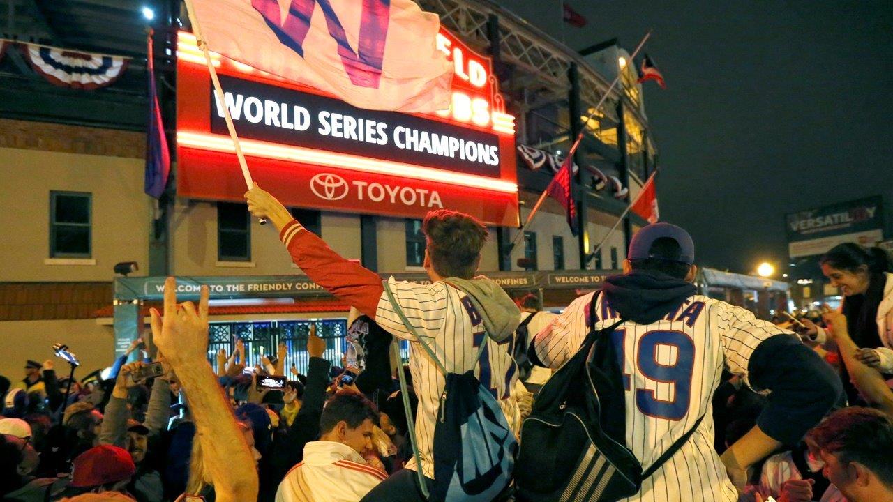 Fans go wild after the Cubs win the World Series
