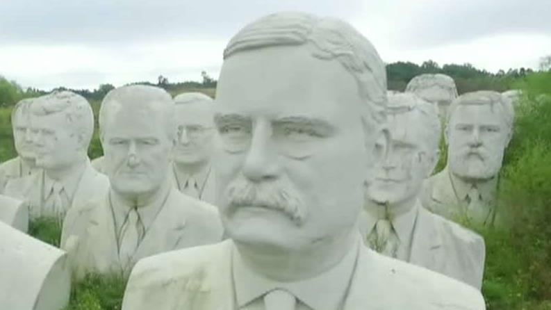 Virginia field home to giant busts of past presidents
