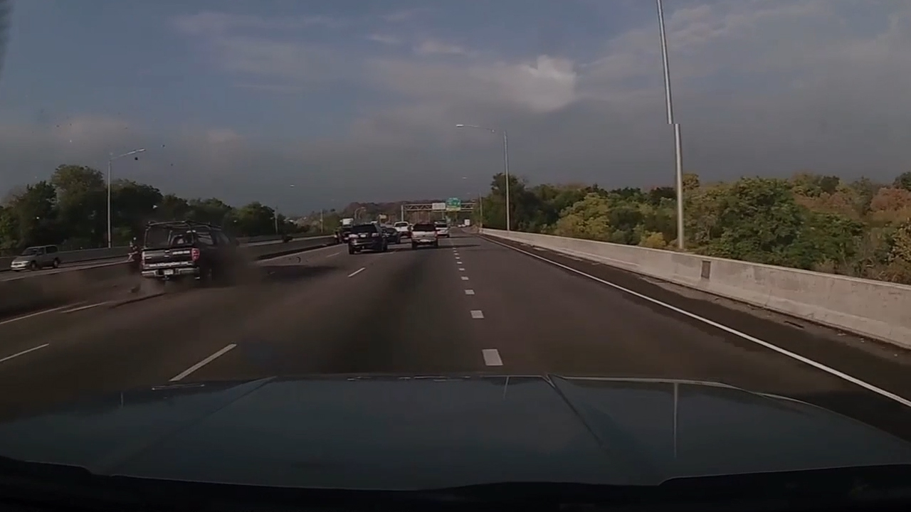 Terrifying dashcam footage of near-miss on highway