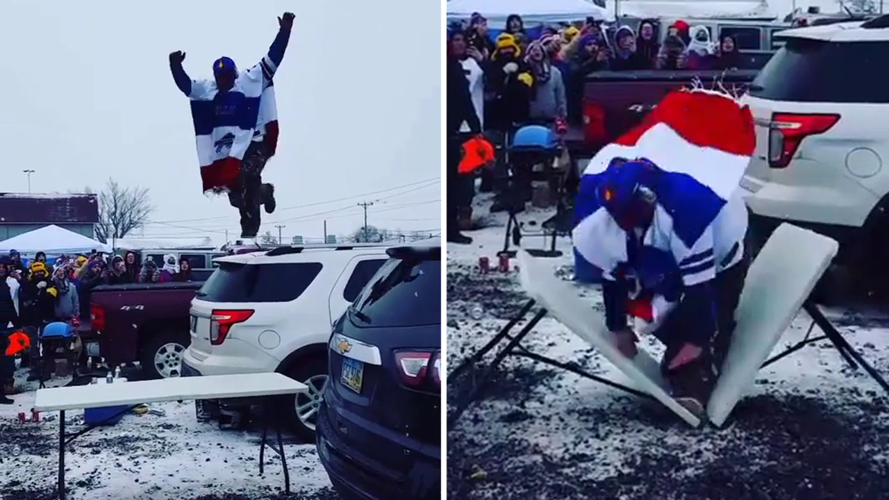 Warning, graphic video: Fan jumps off car, destroys his leg