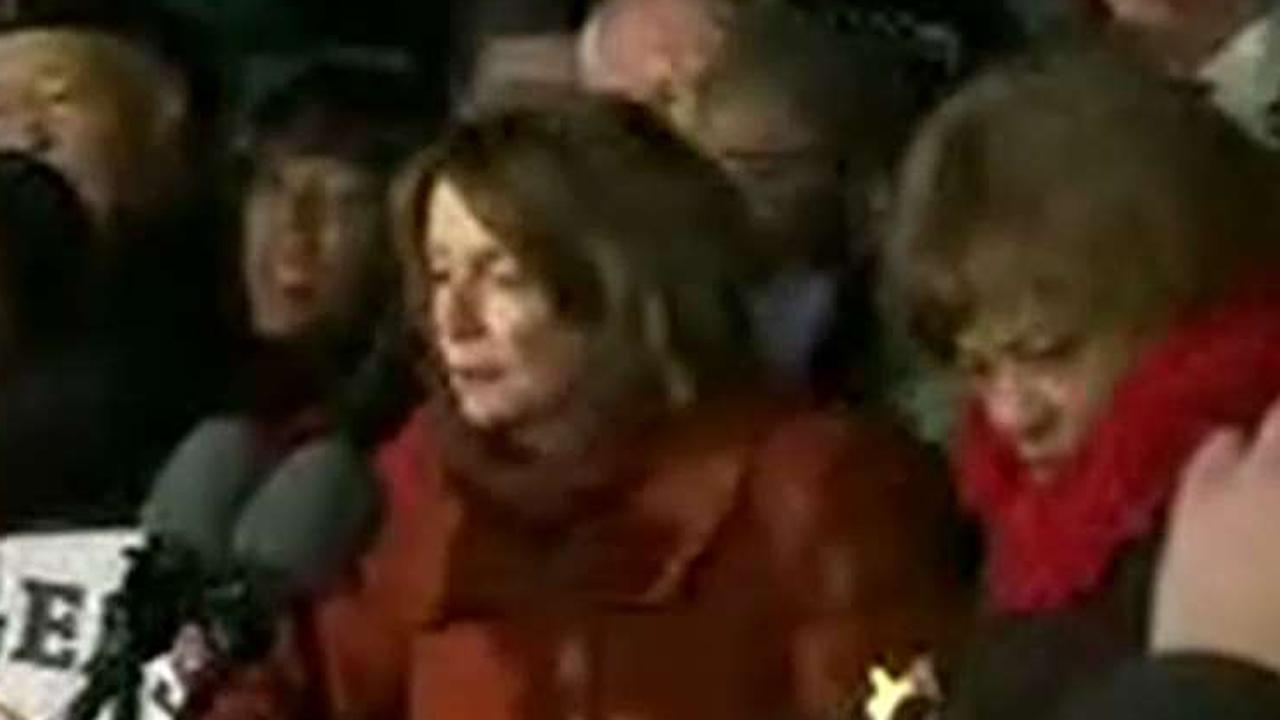 Nancy Pelsoi caught on hot mic during Trump protest