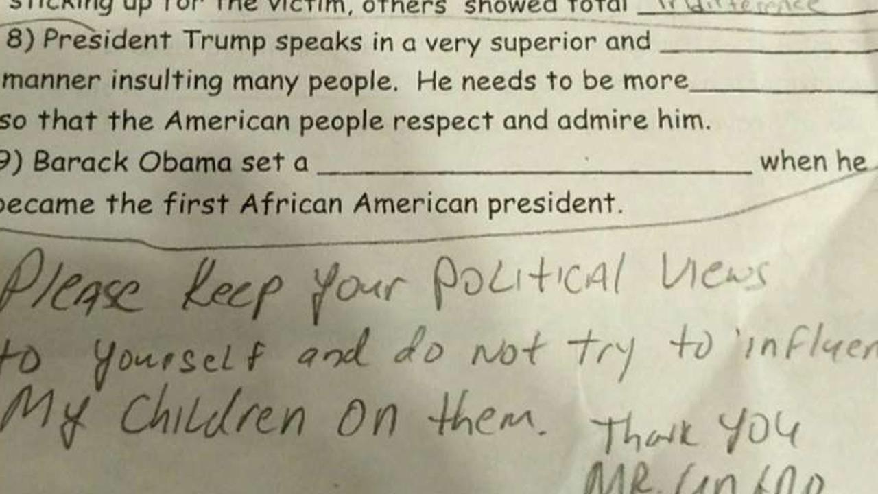 Dad furious when daughter gets anti-Trump assignment