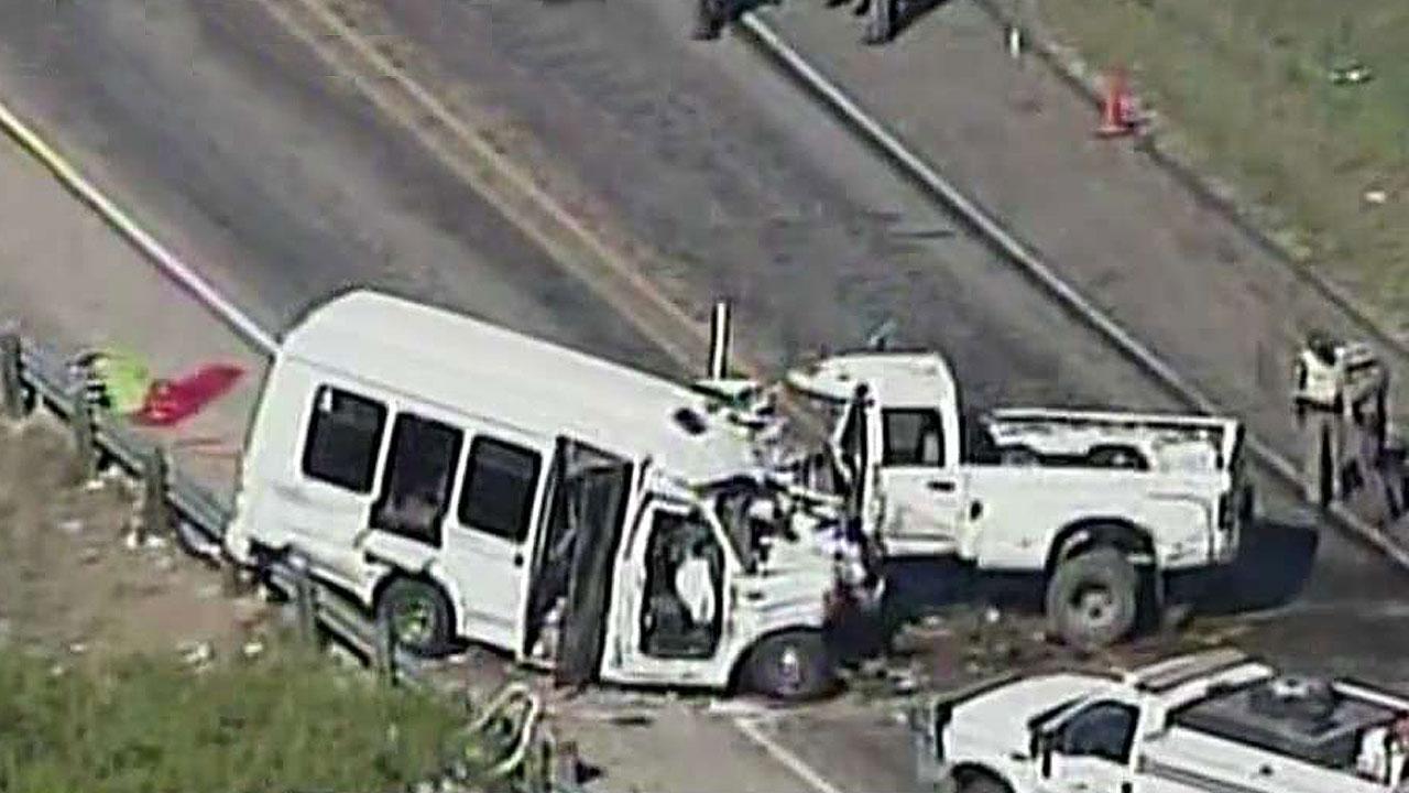 Bus collides with pickup truck leaving 12 dead, 3 injured