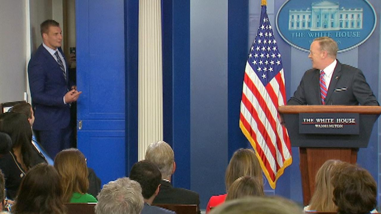 Gronk interrupts press briefing; Spicer: 'That was cool'