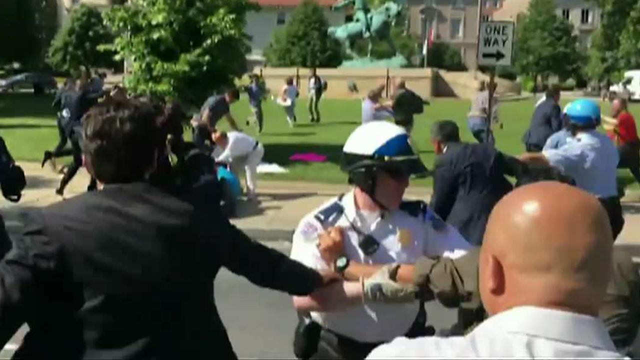 Violent brawl outside Turkish embassy in Washington DC
