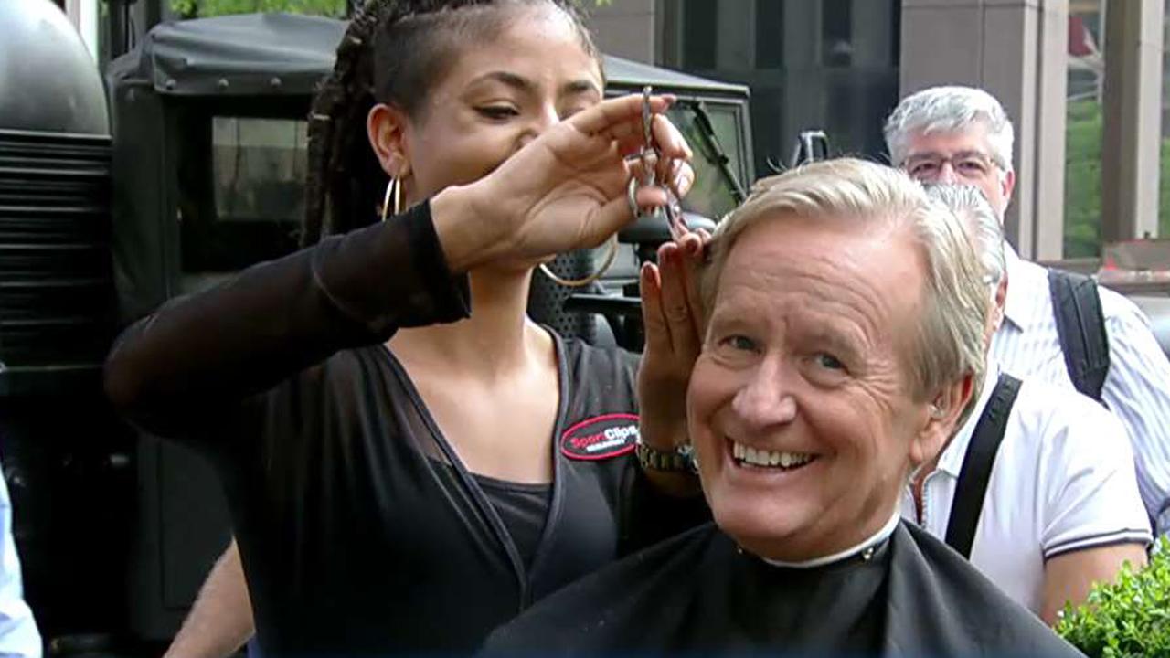 Steve Doocy and Brian Kilmeade get haircuts on the plaza
