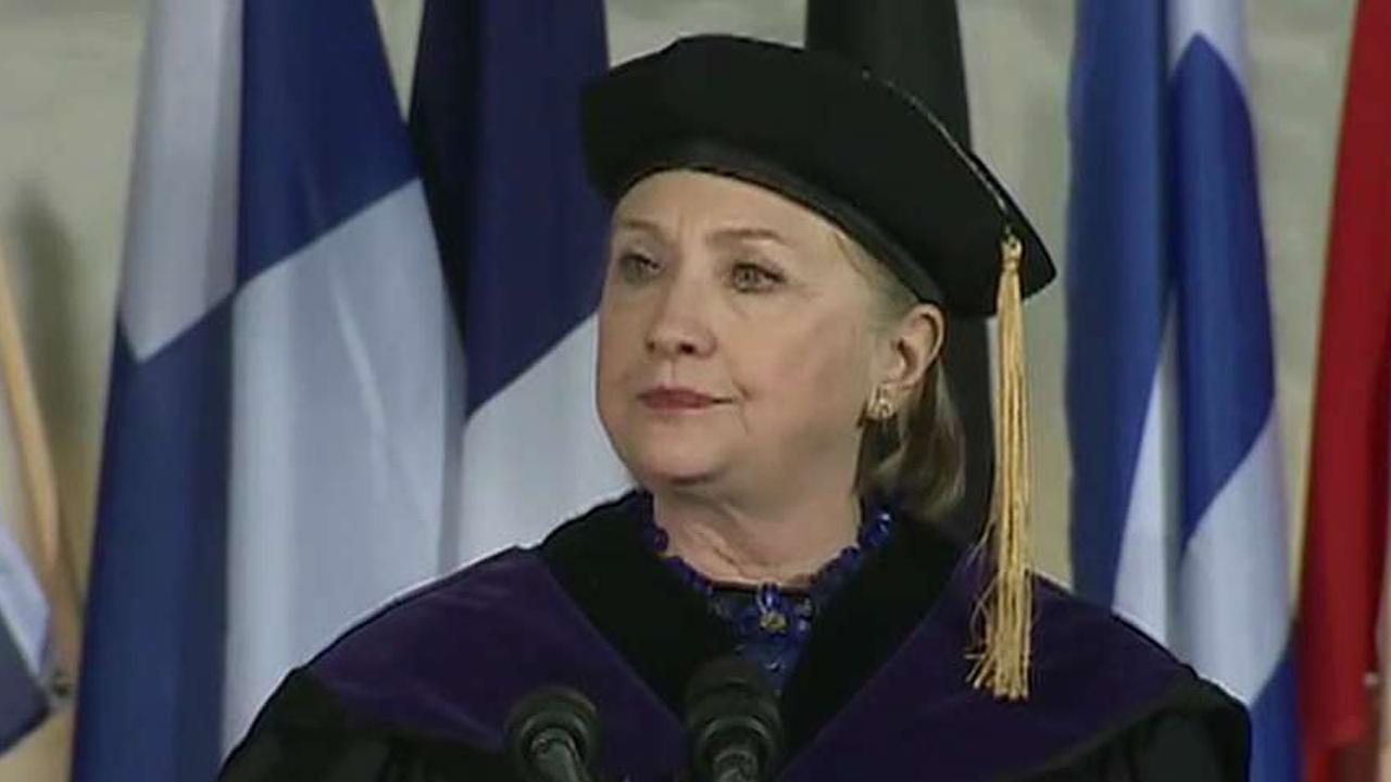 Clinton takes aim at Trump during commencement speech