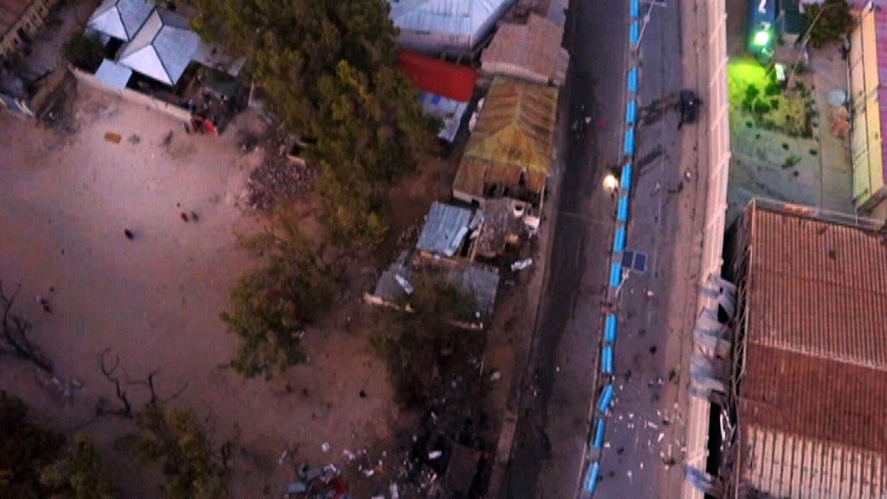 Drone footage of aftermath of car bomb attack in Mogadishu