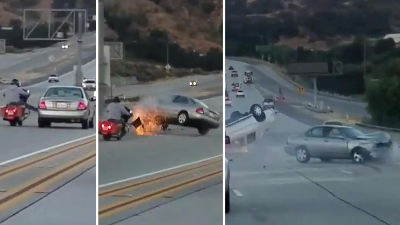 Chain reaction from apparent road rage incident flips truck 