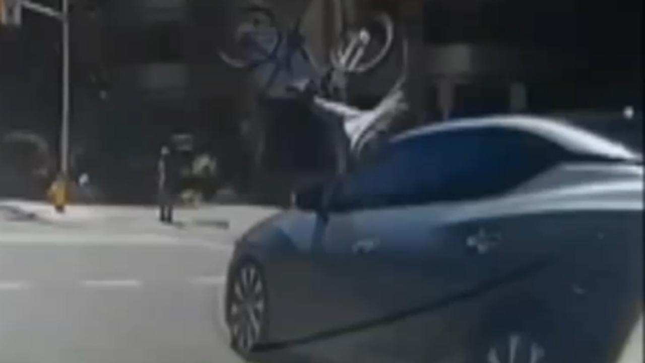 Moment of impact: Dashcam catches car slamming into bike