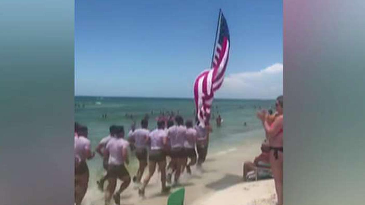 Proud Americans cheer on the US military on Panama Beach