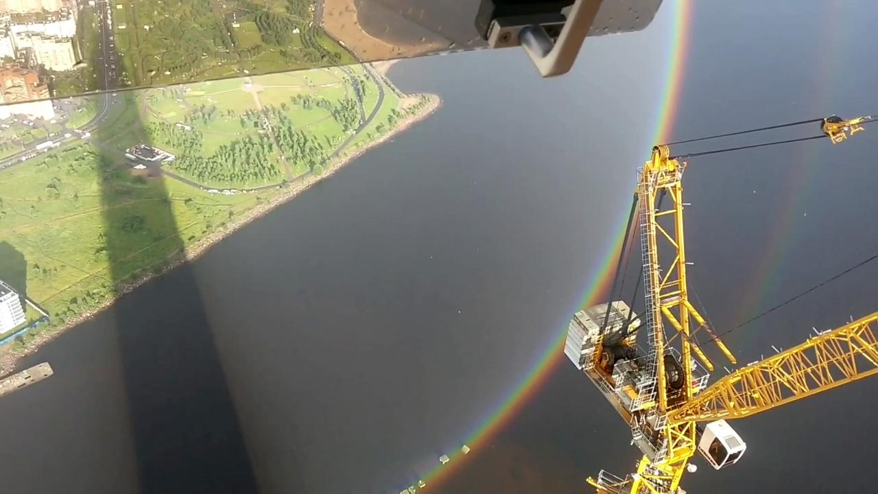 Stunning full-circle rainbow spotted from top of crane tower