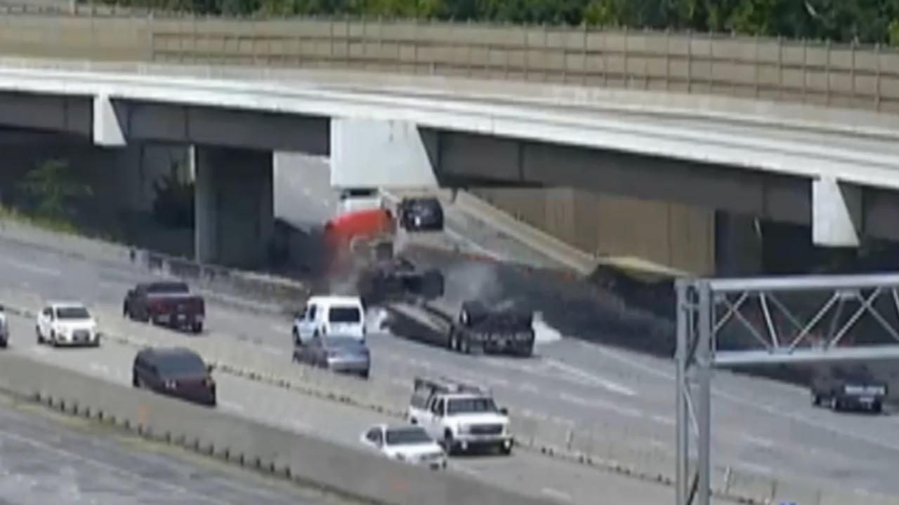 Big-rig slams into concrete barrier on Kansas highway