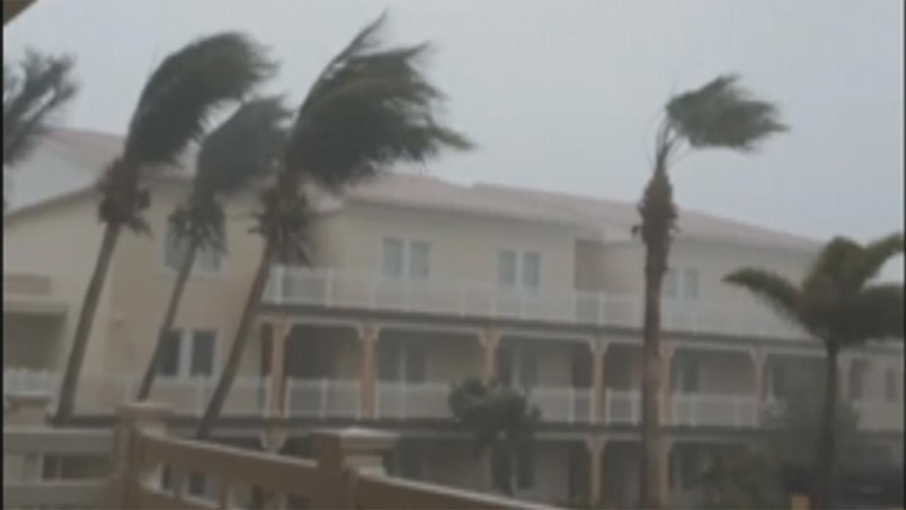 High winds bend palm trees as Irma nears St. Kitts and Nevis