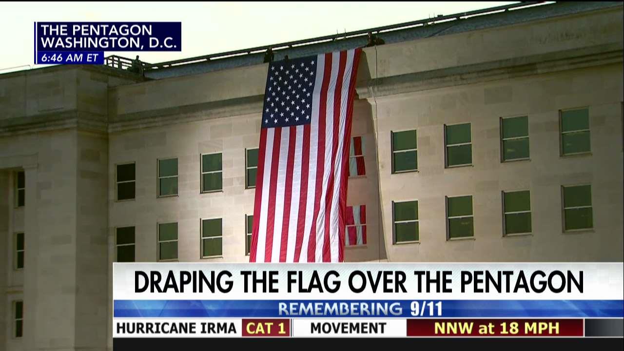 American flag unfurled at Pentagon on 9/11 anniversary
