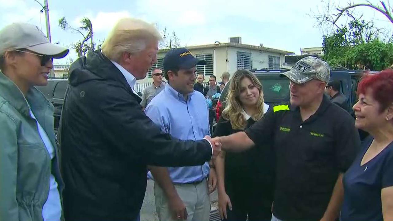 President Trump meets with hurricane victims in Puerto Rico