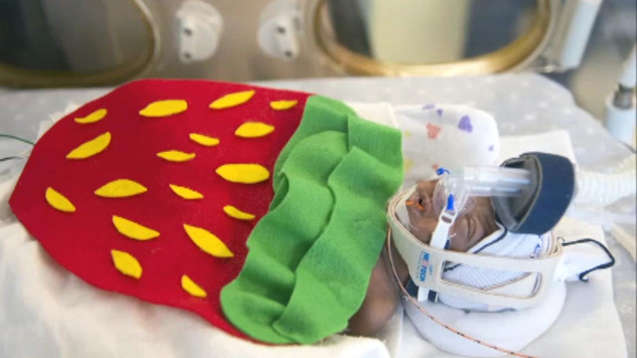 Mother makes Halloween costumes for newborns in hospital