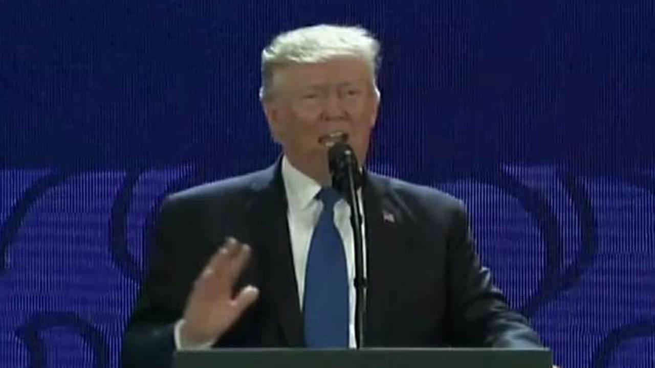 President Trump gives fiery speech in Vietnam