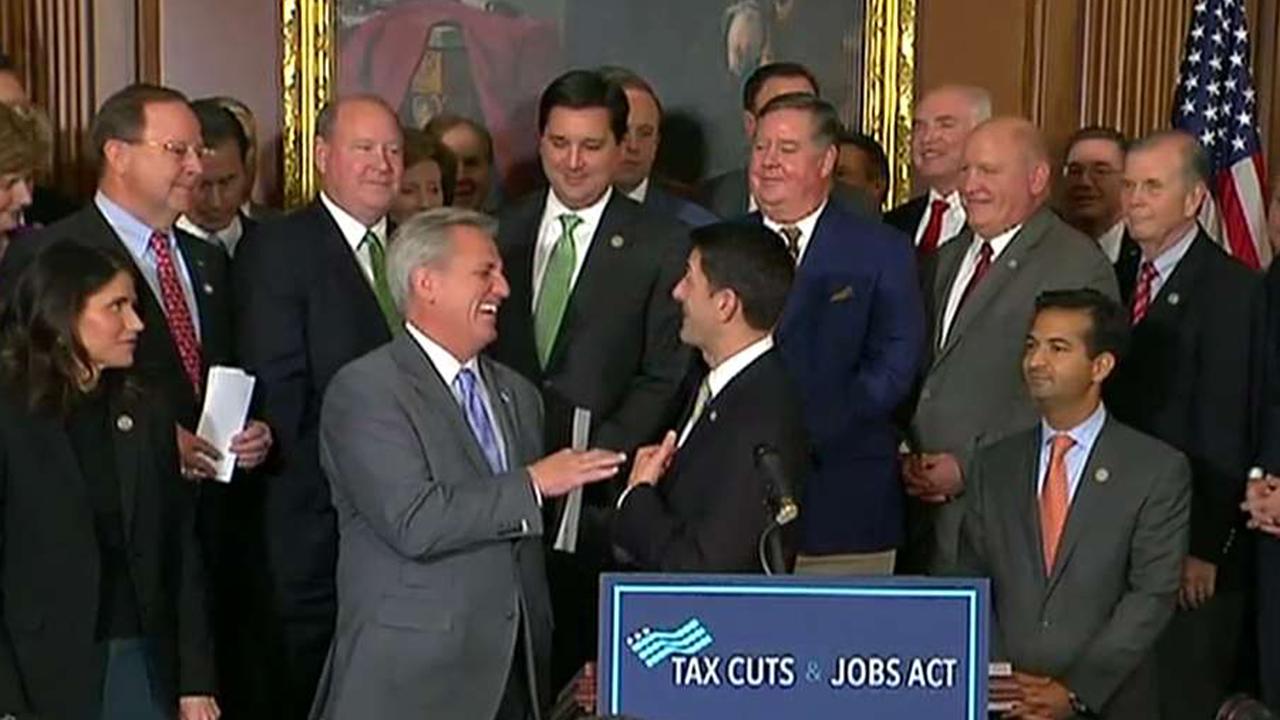 Republicans celebrate passing House tax bill