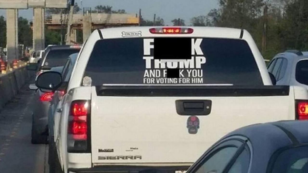 Owner of truck with vulgar anti-Trump decal arrested  