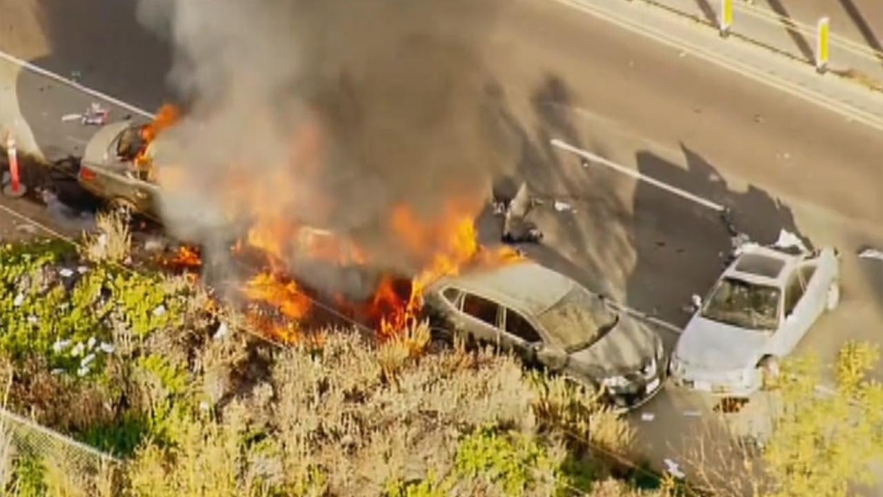 Fiery aftermath to police pursuit in California