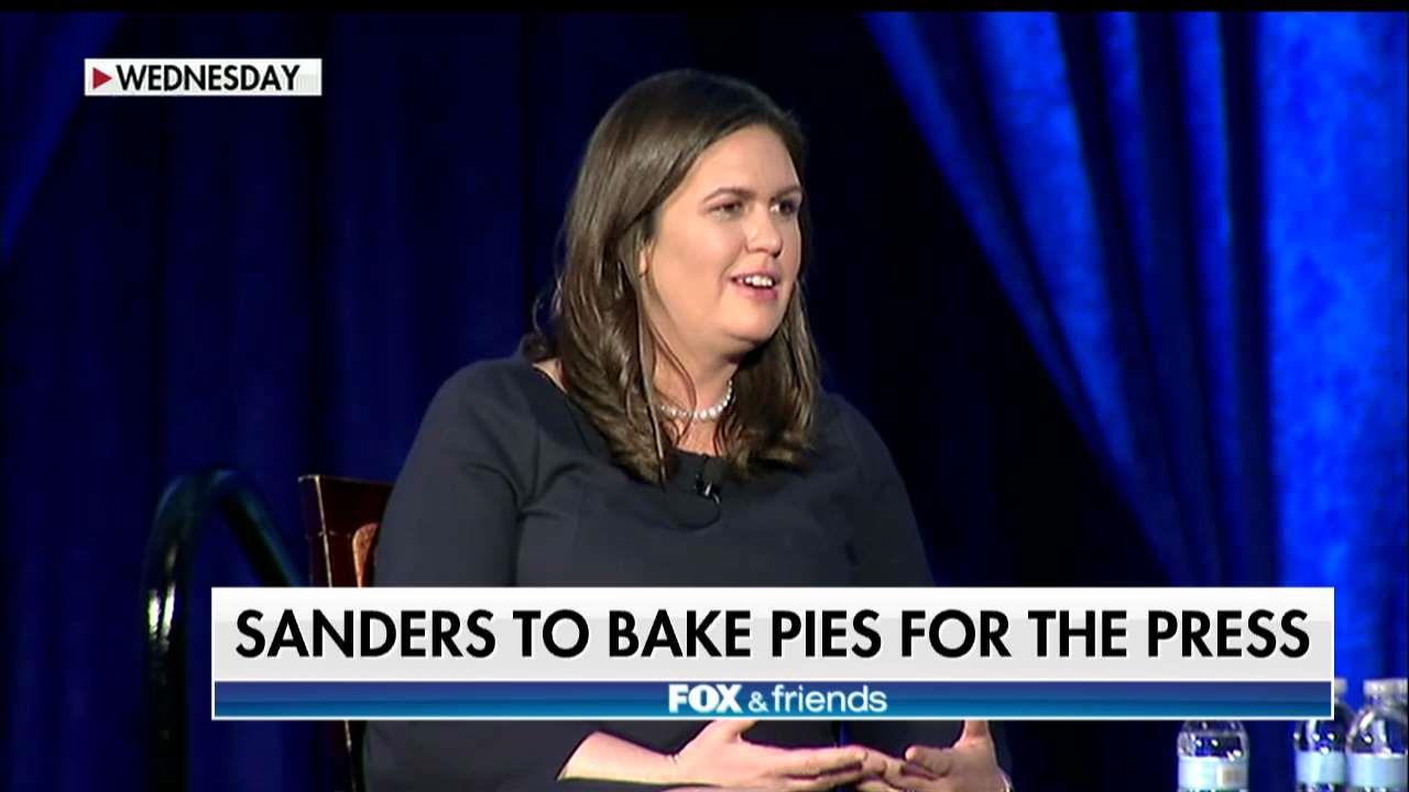 Sarah Sanders says she'll bake pies for reporters.
