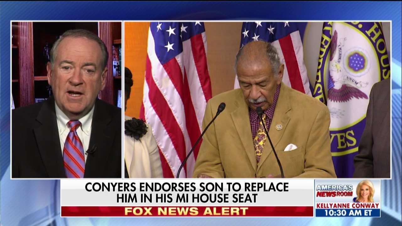 John Conyers retires, endorses son, Huckabee reacts.