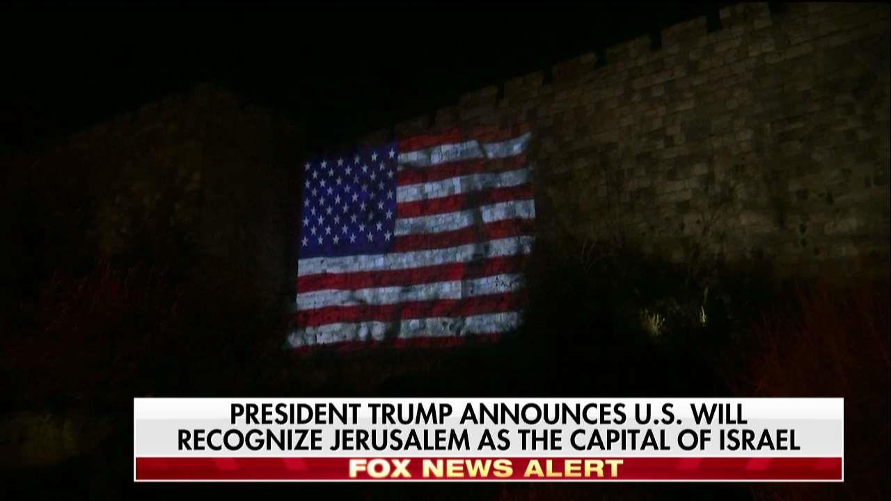 American, Israeli Flags Projected Onto Jerusalem's Old City Walls