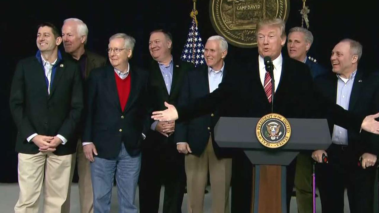 Trump and GOP leaders hold press conference at Camp David