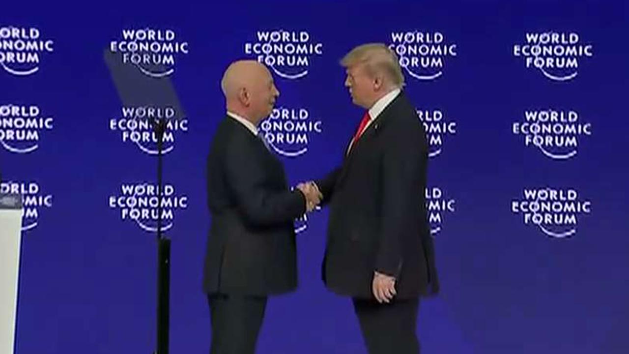 The president delivers a speech in Davos about his 'America First' policy.
