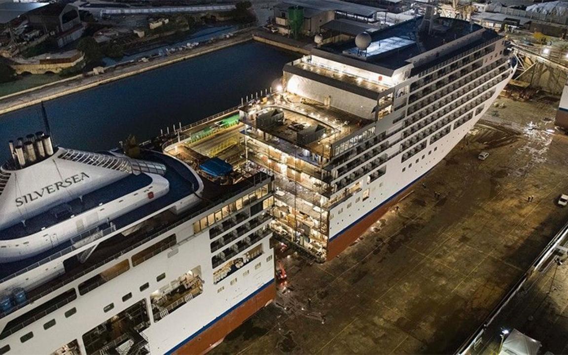 Silversea luxury cruise ship cut in half for massive 49 foot expansion