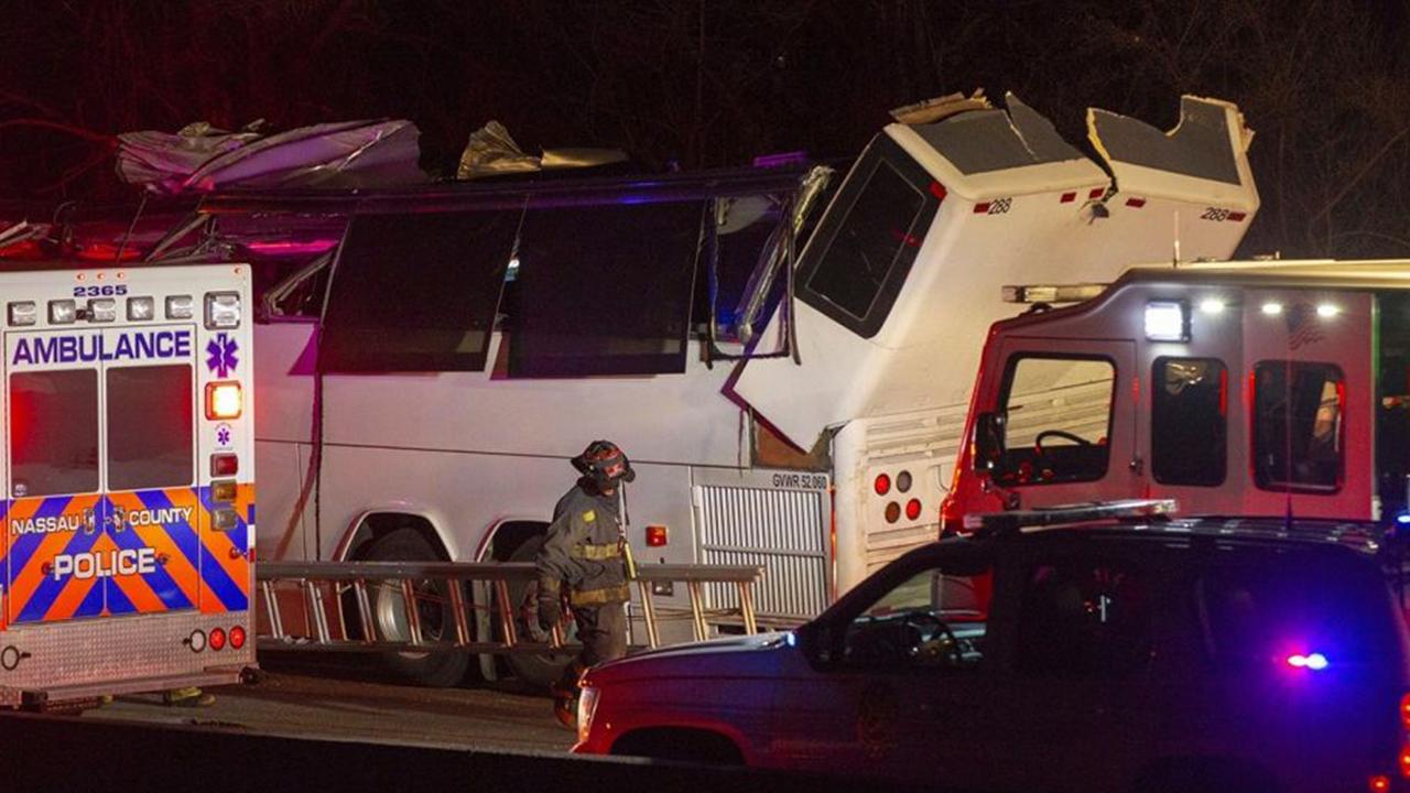 New York high school bus crash seriously injures 6