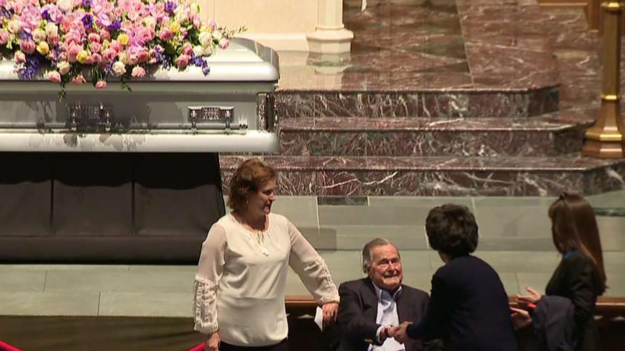 George H.W. Bush greets well-wishers at public viewing