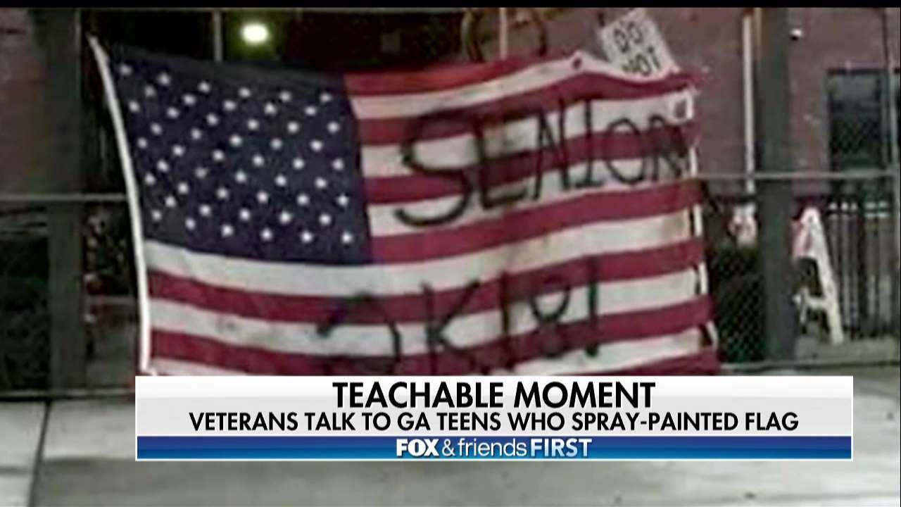 Students learn lesson after spray-painting on American flag