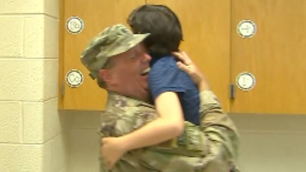 US Navy Reserve commander surprises son after deployment 