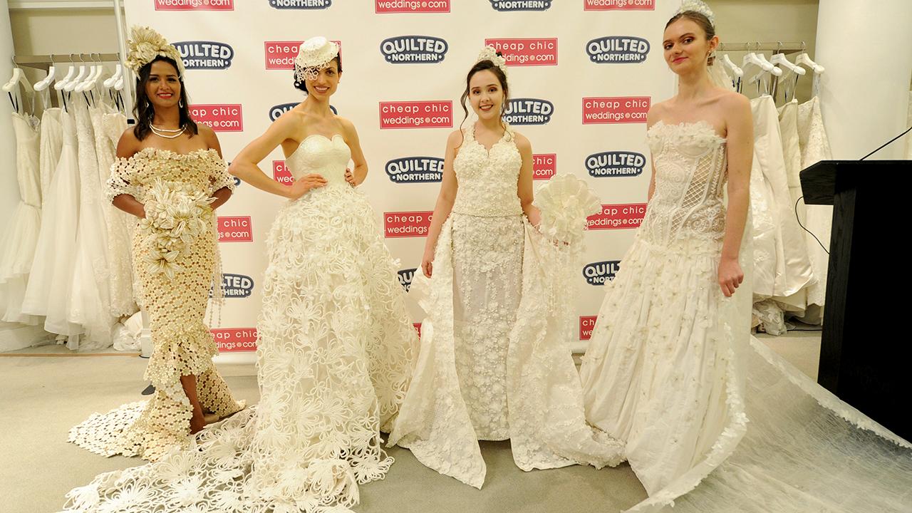 Designers wow with toilet paper wedding gowns