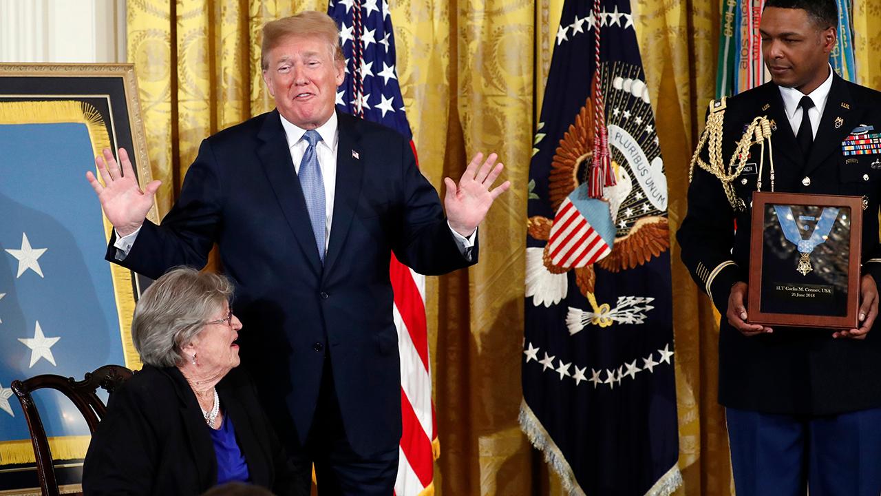 Trump presents Medal of Honor to WWII veteran's widow