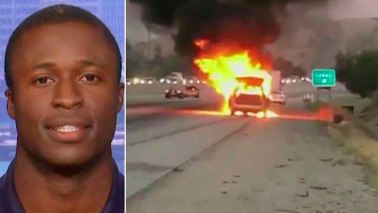 NASCAR driver helps family escape flaming minivan