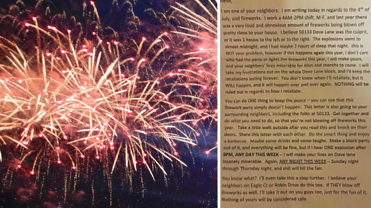 Anonymous person threatens neighborhood over fireworks 