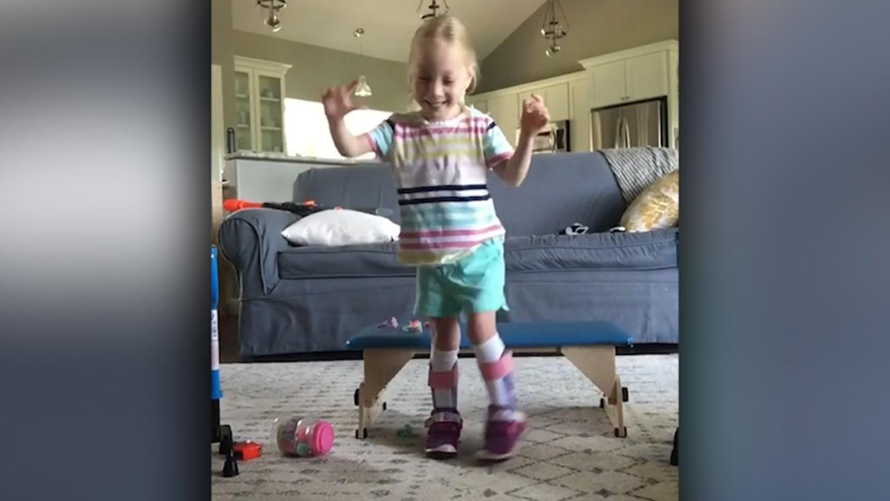 4-year-old with cerebral palsy takes first steps on her own